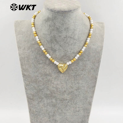 WT-JN288 New Design Gold and Silver Artificial Pearl Beads Heart Shape Texture Shell Necklace for Women As Valentine's Day Gift