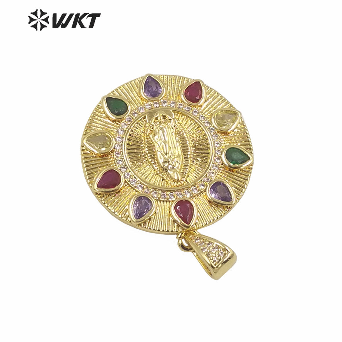 WT-MP282 Newest Vintage Style Colorful Female Deity Shaped Rectangle Shaped Cubic Zircon Madonna Design Pendant