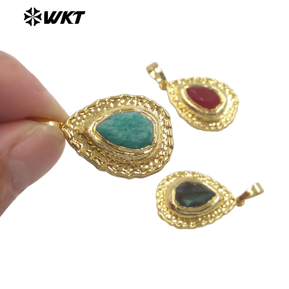WT-JP518 Newest Fashion Gold Electroplated Natural Stone And Pearl Water Drop Shape Little Pendants For Women Earrings Design