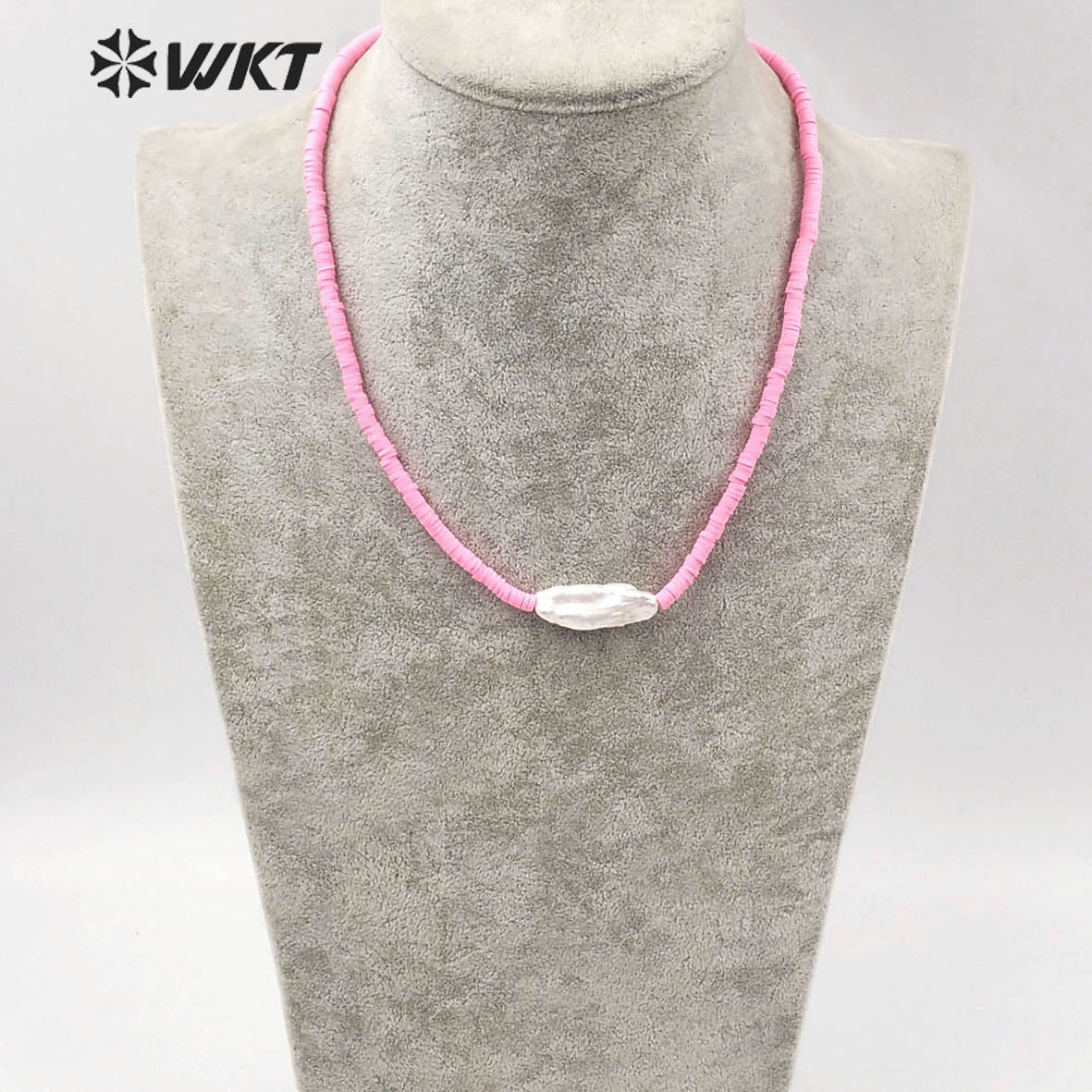 WT-JN126 WKT 16 Inch Long Hand Make Strand Pearl Necklace Lady Summer Hot 4mm Resin Beads Choker Pearl Necklace for Wedding