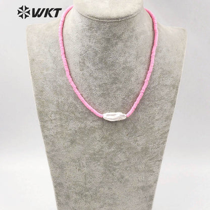 WT-JN126 WKT 16 Inch Long Hand Make Strand Pearl Necklace Lady Summer Hot 4mm Resin Beads Choker Pearl Necklace for Wedding