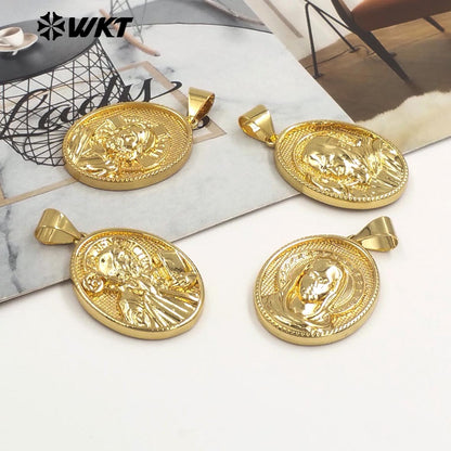 JFE144 18K Gold Plated God Religious Design Pendant Metal Yellow Brass Resist Tarnishable For Jewelry Handmade Wholesale
