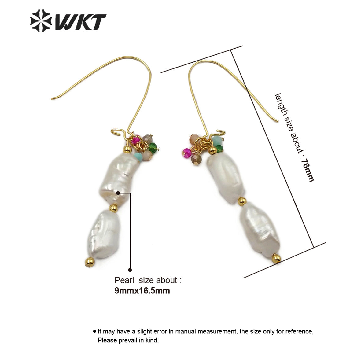 WT-E578 Natural Pearl Earring Irregular Shape With Colorful Beads Gold Electroplated Women Stylish Jewelry Earring