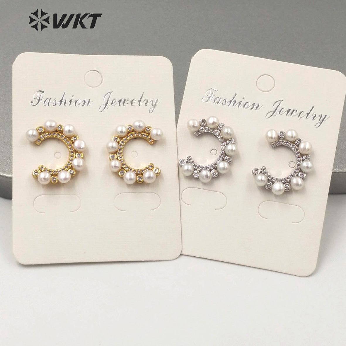 PWT-ME075 Amazing Gorgeous Real Freshwater Pearl C Shape Earrings Studs Fashion Women Crescent Horn Pearl Studs Boutique Quality