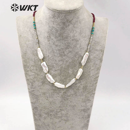 WT-JN124 WKT Exclusive Design Hand Make Strand Casual Necklace Women 24 Inch Long Faceted Beads Baroque Pearl Necklace
