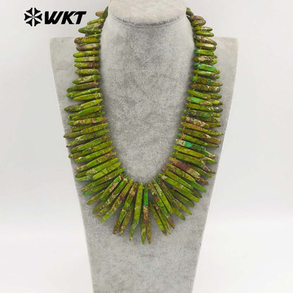 WT-N1503 Newest Amazing Double Layers Bar Shape Natural Ocean Jasper Stones Necklace For Unique Luxury Women Birthday Gifts
