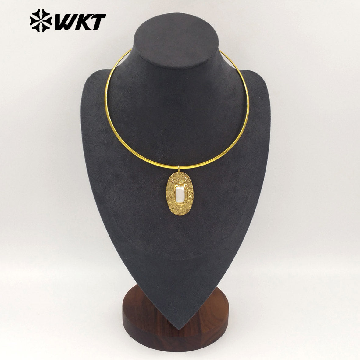 WT-JN394 Simple Vintage Style 18K Gold Plated Rectangle Round Natural Freshwater Pearl Pendant Necklace Choker As Lady Jewelry
