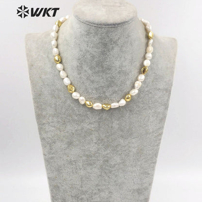 WT-JN221 Gorgeous Fashion Natural Freshwater Pearl Choker Necklace 16 Inch Long Women Irregular Pearl Beads Necklace for Wedding