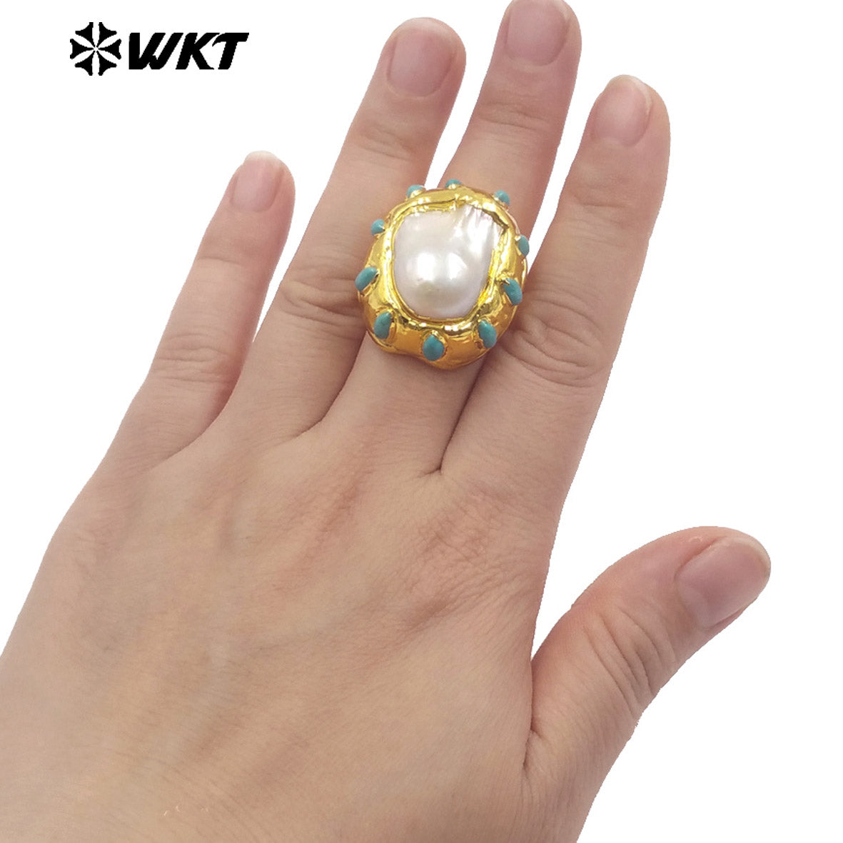 WT-MPR140 High Quality Luxury 18K Gold Plated Big Natural Baroque Pearl Rings For Ladies Elegant Wedding Jewelry Gift