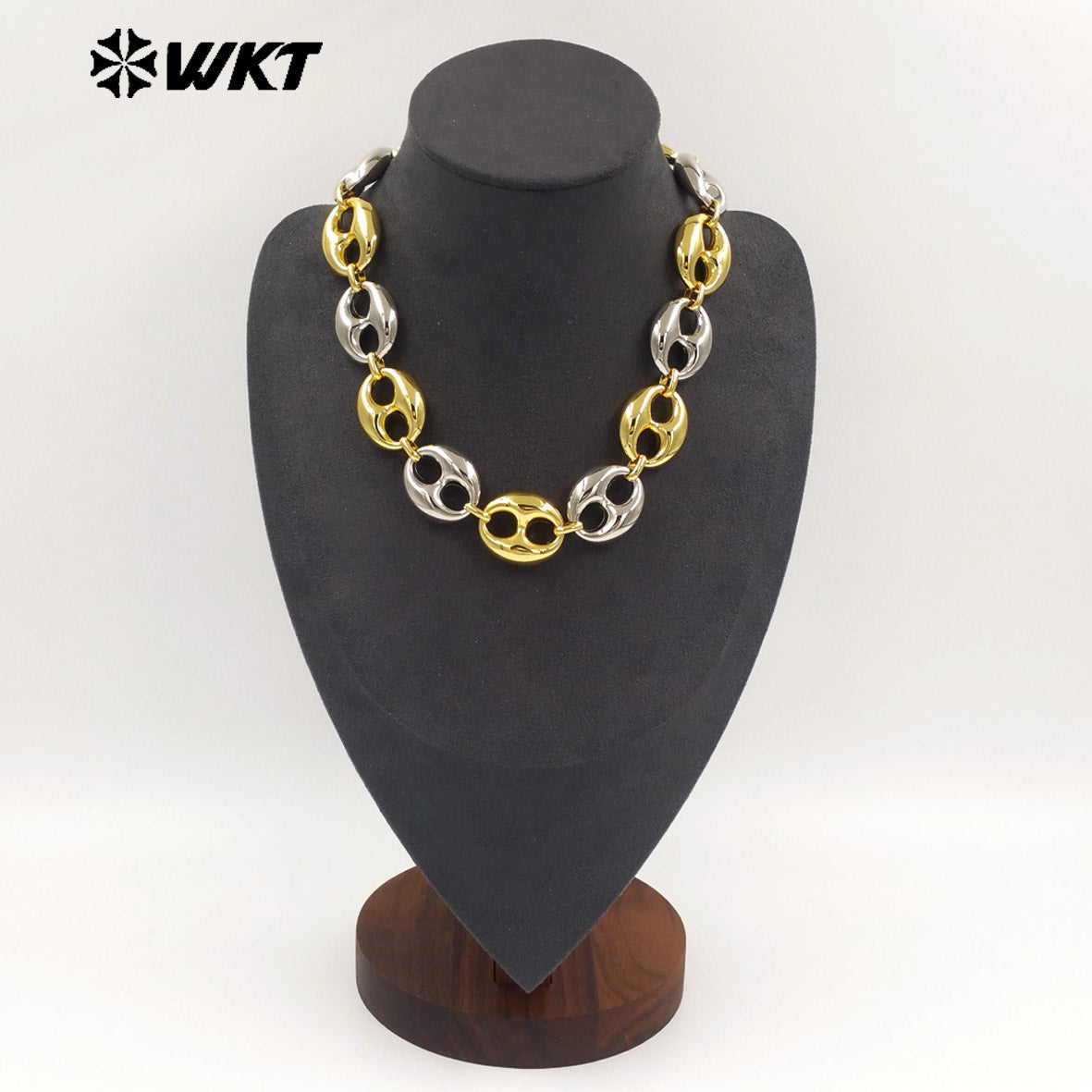 WT-JFN65 Amazing Gold And Silver Plated Metal Yellow Brass Pig Nose Shape Chain Necklace For Female Party Matching Jewelry