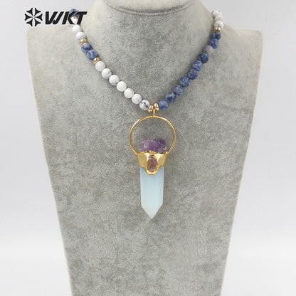 WT-N1339 WKT Fashion Jewelry Hot Style Natural Stone Beads Opal Necklace for Girls Party Pendant Lady Necklace Gift