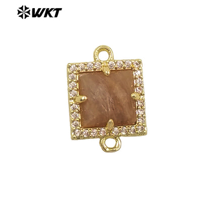 WT-P1993 Classic Wholesale Square Natural Labradorite Amethyst Gemstone Connector Pendant DIY Crafts CZ Accessory Charms