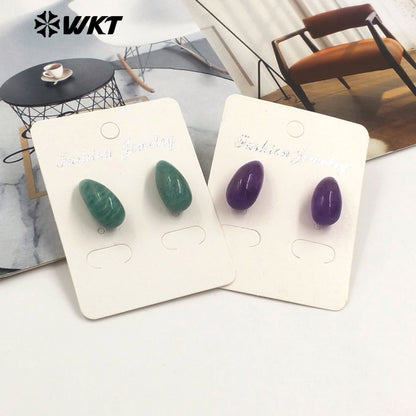 WT-E779 Wholesale Lovely Drop Beans Shape Colorful Blackobsidian Pink Crystal Quartz Stone Earring Drop Studs