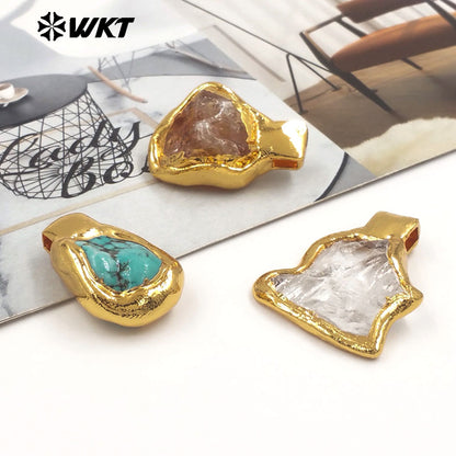 WT-P2035 Delicate Gold Plated Natural Quartz And Turquoise Irregular Little Stone Pendant For DIY Making Friend Gift Jewelry