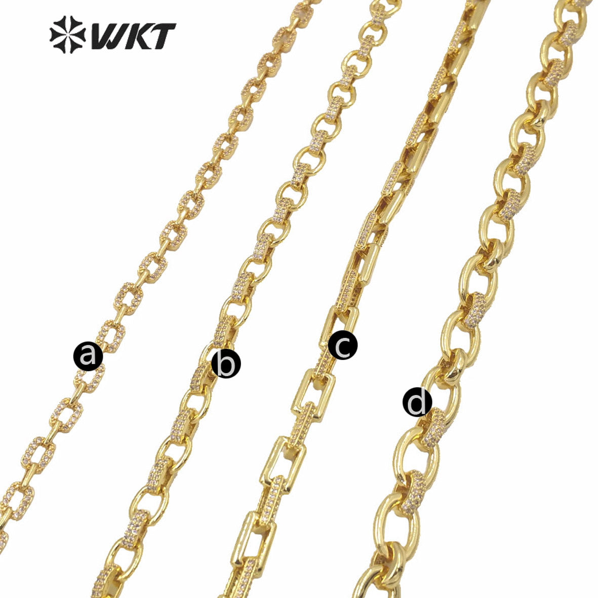 WT-BC144 Newest Hot Square Gold Plated Cubic Zircon Brass Chain Women Fashion Jewelry Necklace Diy Chain Cz Brass Chain