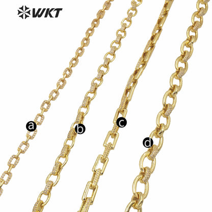 WT-BC144 Newest Hot Square Gold Plated Cubic Zircon Brass Chain Women Fashion Jewelry Necklace Diy Chain Cz Brass Chain