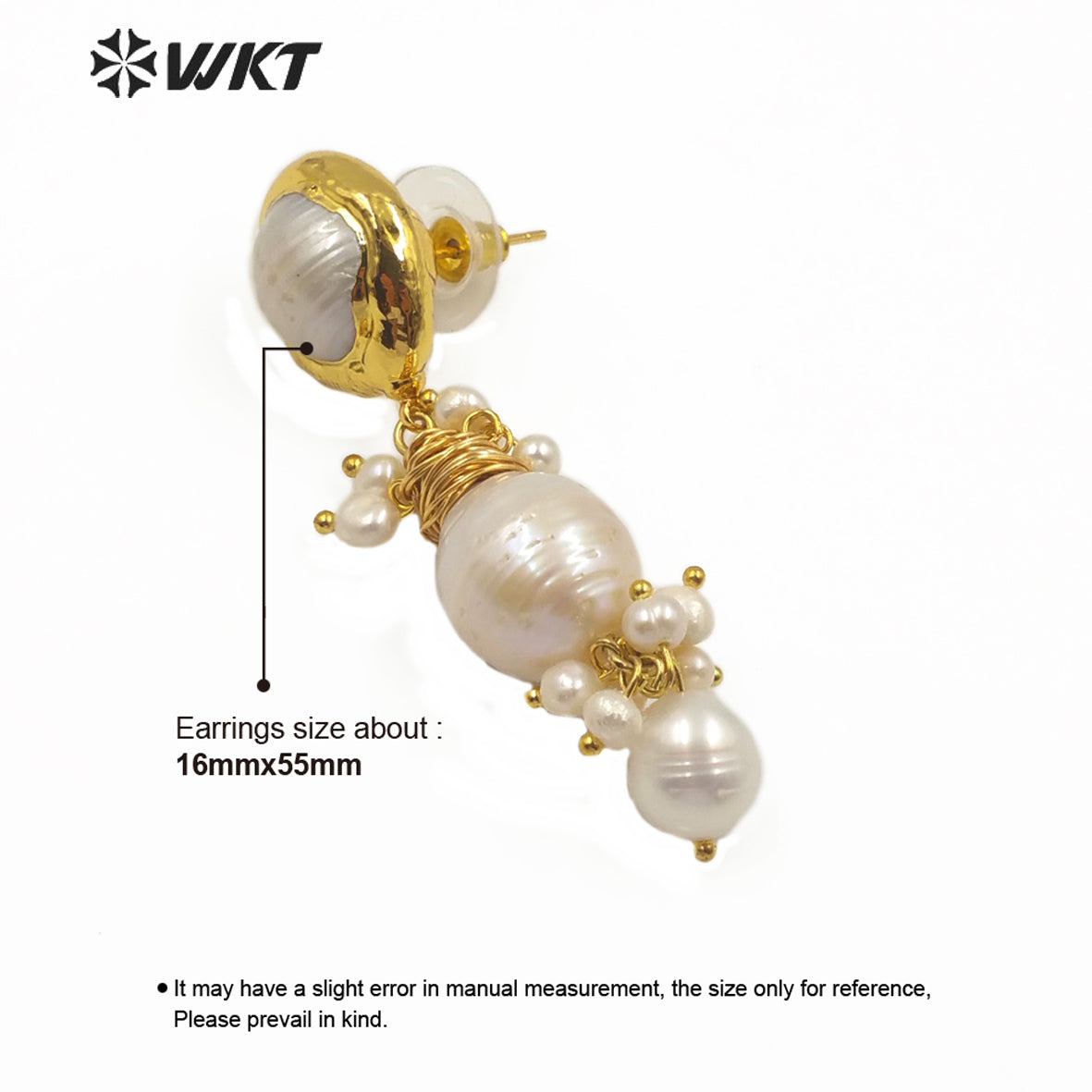 WT-MPE021 Wholesale Natural Freshwater Pearl Earring Stylish Women Elegant Jewelry Pearl Dangling Earring