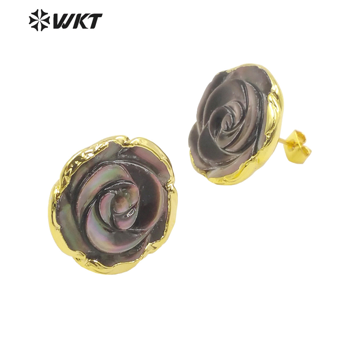 WT-MPE065 Lovely Shining Gold Electroplated Flower Shape Slice Fashion Shell Studs Earrings Women Gorgeous Flower Earrings