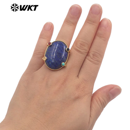 WT-R586 Lovely Romantic Design Gold Plated Little Stone And Natural Big Gemstones Women Rings As Friends Jewelry Presents