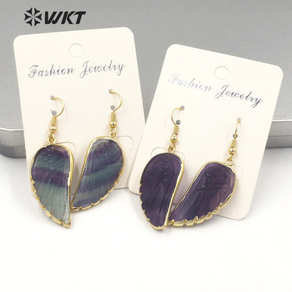 WT-E738 Amazing Colorful Elegant Fluorite/Labradorite Long Charming in Leaf Shaped Earrings Women Pendant Earrings