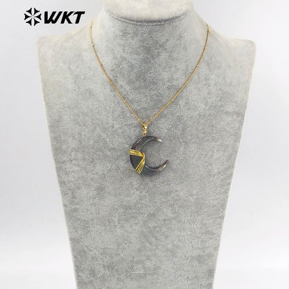 WT-JN238 Wholesale Newest MOON Shaped Shell Design 18k Chain Gold Plated Exquisite High Quality Scallop Necklace
