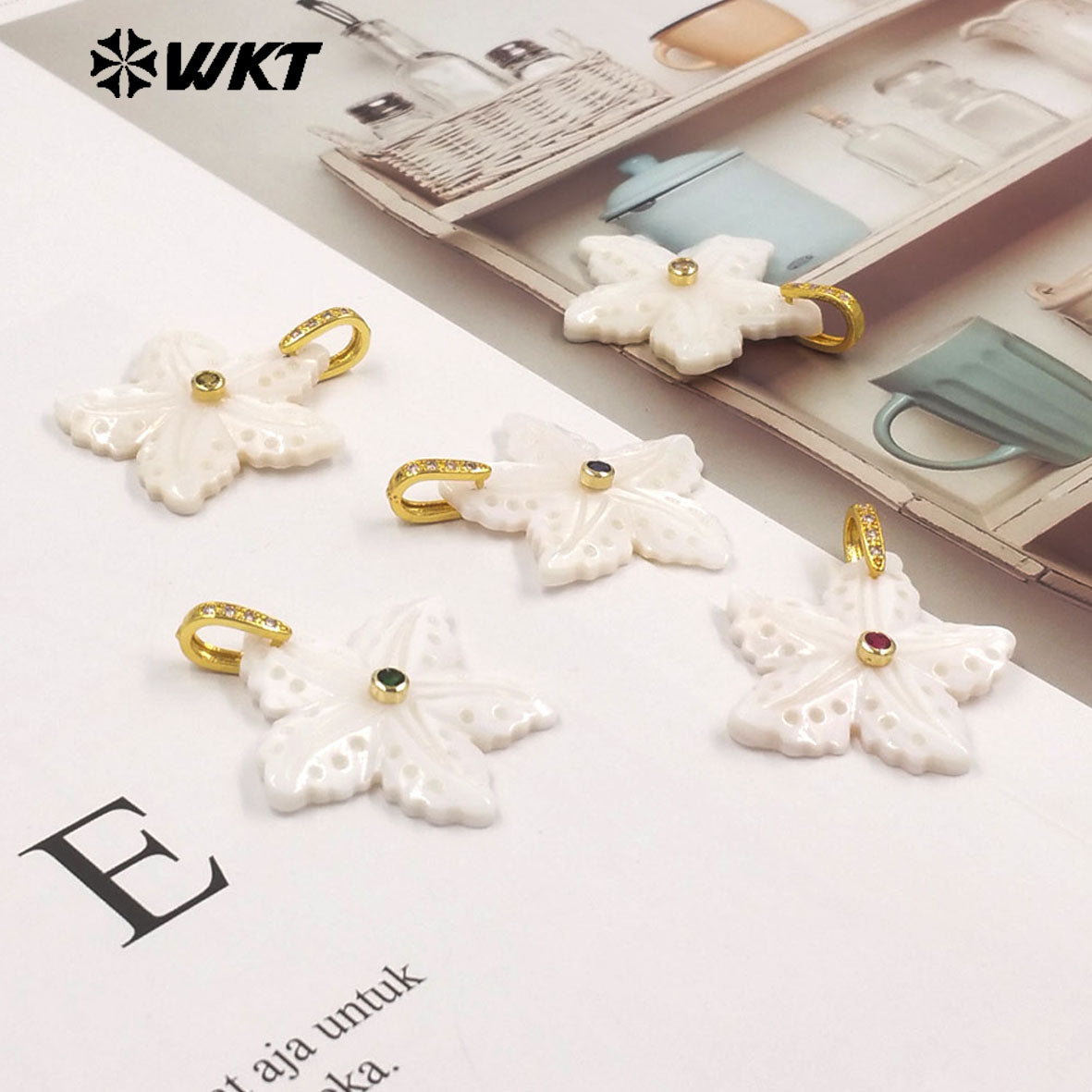 WT-JP521 Lovely Interesting Zircon And Natural White Shell Starfish Shape Gold Pendant For Women Handmade Jewelry Decorative