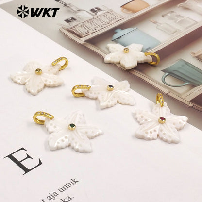 WT-JP521 Lovely Interesting Zircon And Natural White Shell Starfish Shape Gold Pendant For Women Handmade Jewelry Decorative