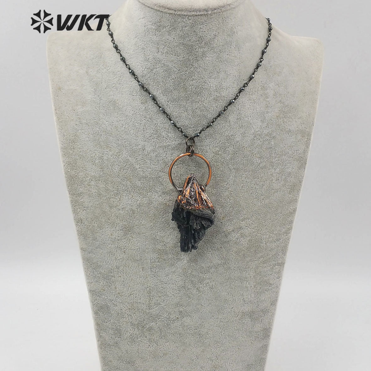 WT-N1215 Natural Black Tourmaline Necklace in Antique Copper Electroplated Popular Lady Jewelry Black Tourmaline Necklace