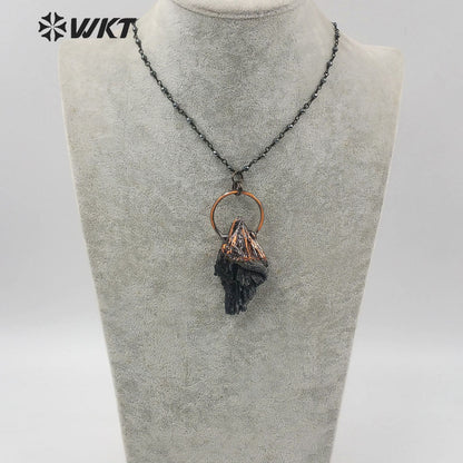 WT-N1215 Natural Black Tourmaline Necklace in Antique Copper Electroplated Popular Lady Jewelry Black Tourmaline Necklace