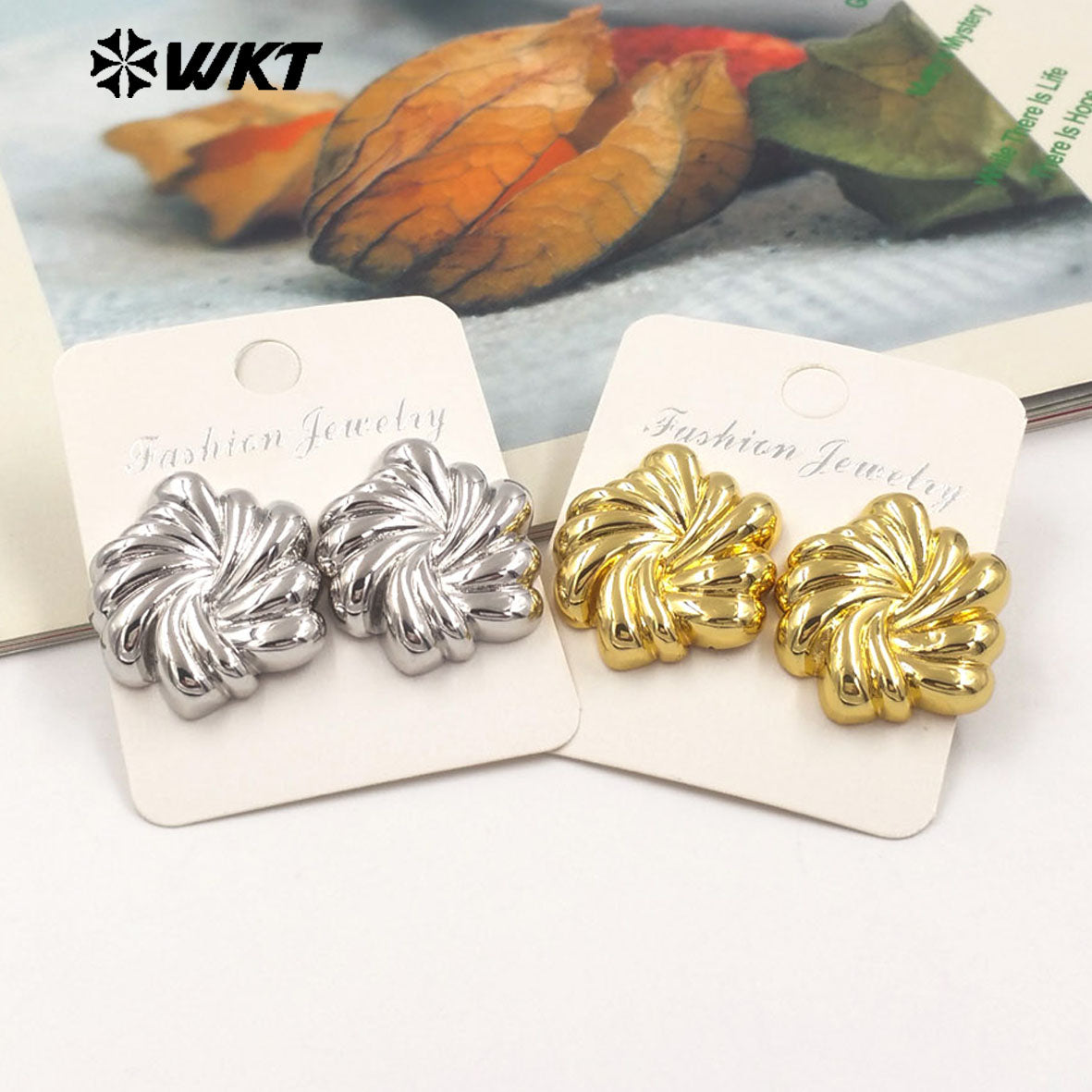 WT-E767 New Special Design Stylish Natural Yellow Brass Gold and Silver Earrings for Women As Daily Fashion Accessories