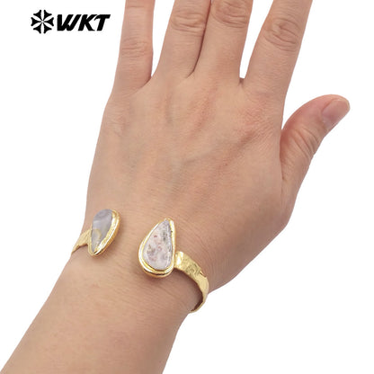 WT-B695 Wholesale Natural Double Ocean Jasper Irregular Stone Design Cuff Bangle for Man or Women Retro Daily Decorative