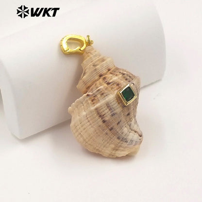 WT-JP482 Good Quality Bohomia Style Square Shape Zircon And Natural Trumpet Shell Gold Pendant For Fashion Necklace DIY Design