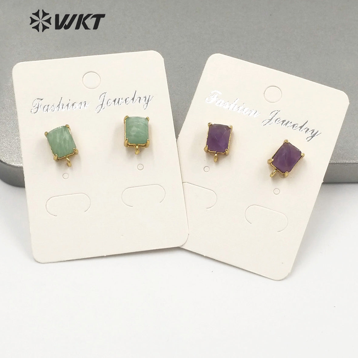 WT-E677 Newest Design Fashion Gold Plated Claw Setting Long square Gemstone Made Jewelry Findings Earrings Studs