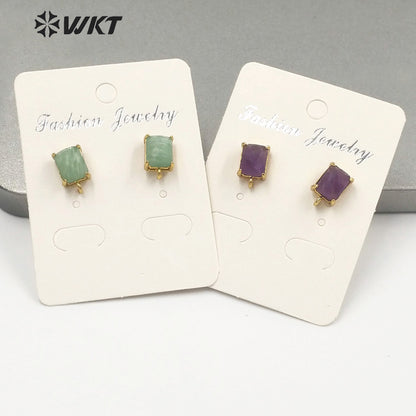 WT-E677 Newest Design Fashion Gold Plated Claw Setting Long square Gemstone Made Jewelry Findings Earrings Studs