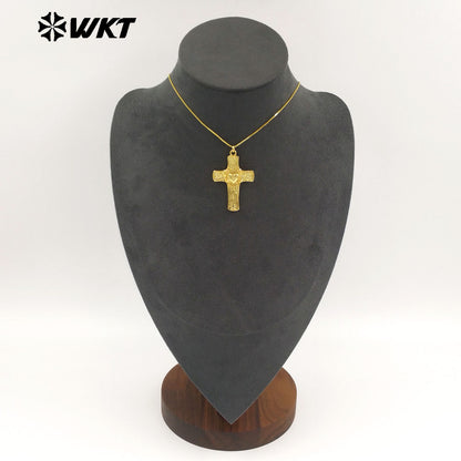 WT-JFN70 Good Quality Thin Chain With Yellow Brass Metal Cross Shape Pendant Necklaces For Friends Fashionable Jewelry Gift