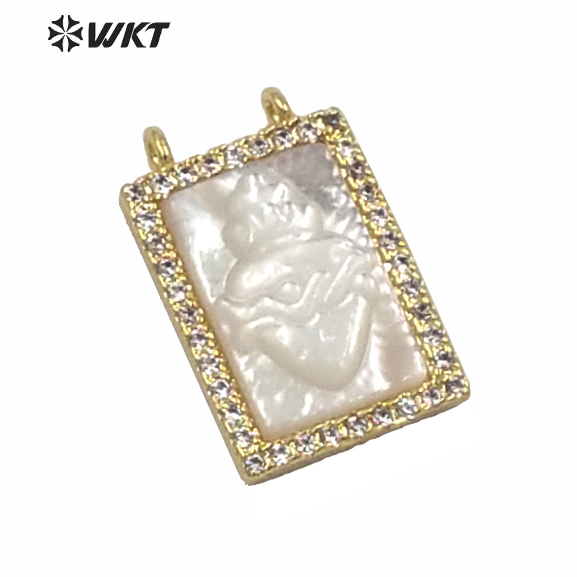 WT-MP181 Wholesale Unique Double Loops Micro Pave Bezel Seting Natural Christian Religious MOP Heart Pendant 11x16mm