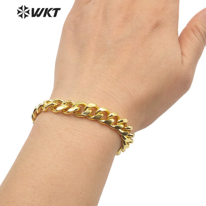WT-B572 Fashion Women Real 18k Gold Plated Big Chunky Chain Bracelet Simple Metal High Polish Twisted Curb Chain Bracelet