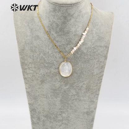 WT-JN146 WKT Amazing Fashion 18k Real Gold Plated Religious Virgin Mary Pendant Necklace Mix Contructure Shell Pendant Necklace