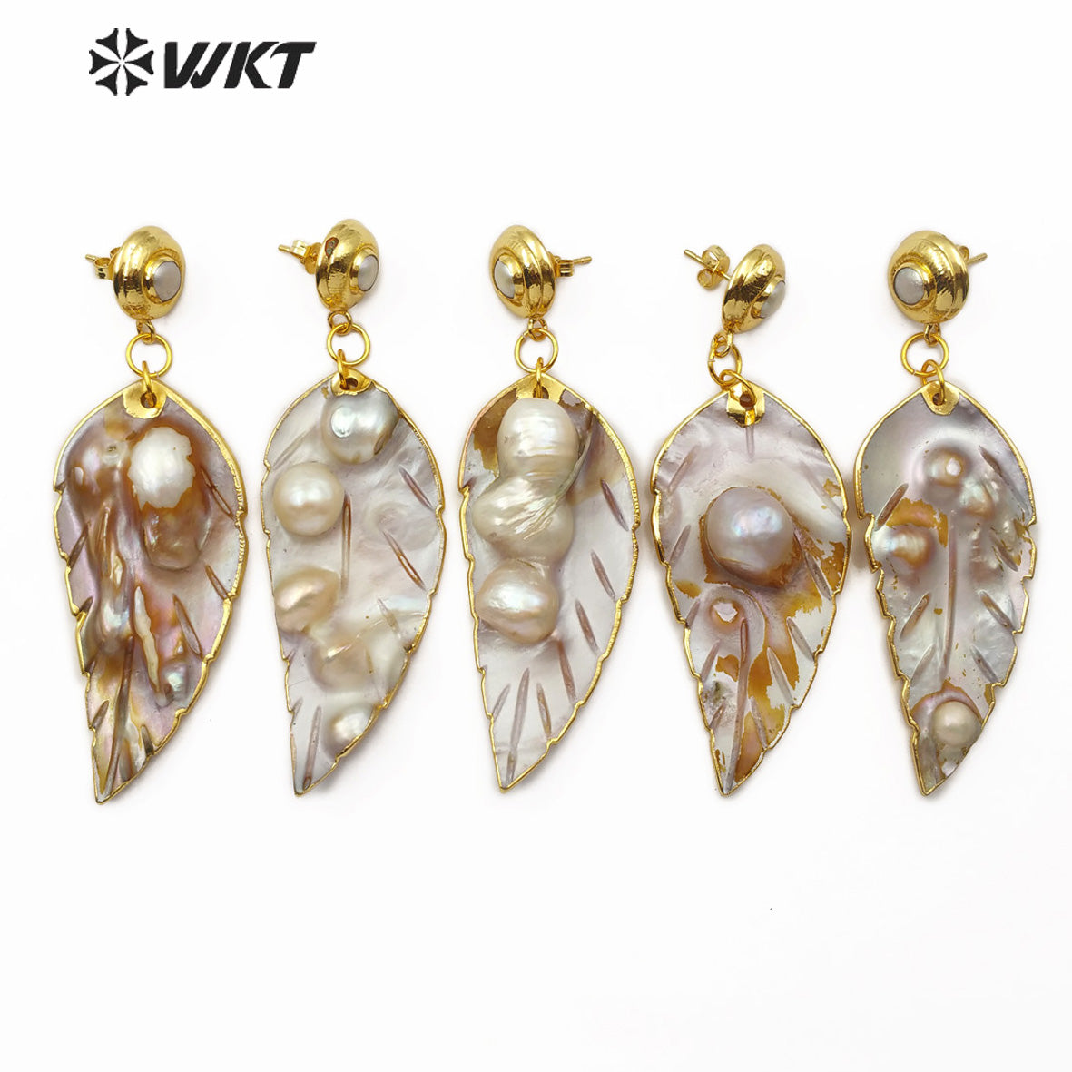 WT-E572 Newest Pearl Earrings Natural Mother of Pearl Earring With Gold Plated Trim Women Fashion Charm Jewelry