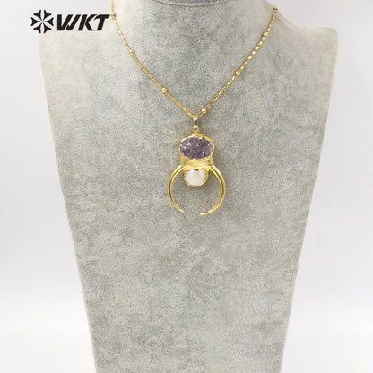 WT-N1323 Beautiful Fashion Amethyst Pearl Elegant and Fine Jewelry Necklace Very Suitable for Party so Nice As a Gift