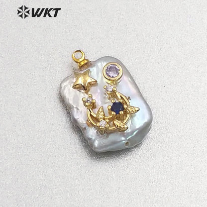 MP134 Newest High Quality Diversified Patterns Micro Pave Rectangular Pendant Sparkling Lady Jewelry Freshwater Pearl Pendant