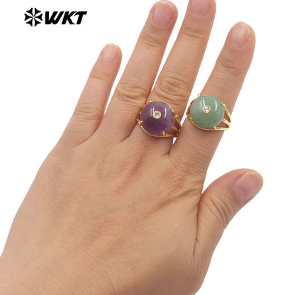 WT-R603 Newest Lovely Style Gold Plated Natural Gemstones And Zircon Round Women Rings For Party Wearing Decorative Jewelry