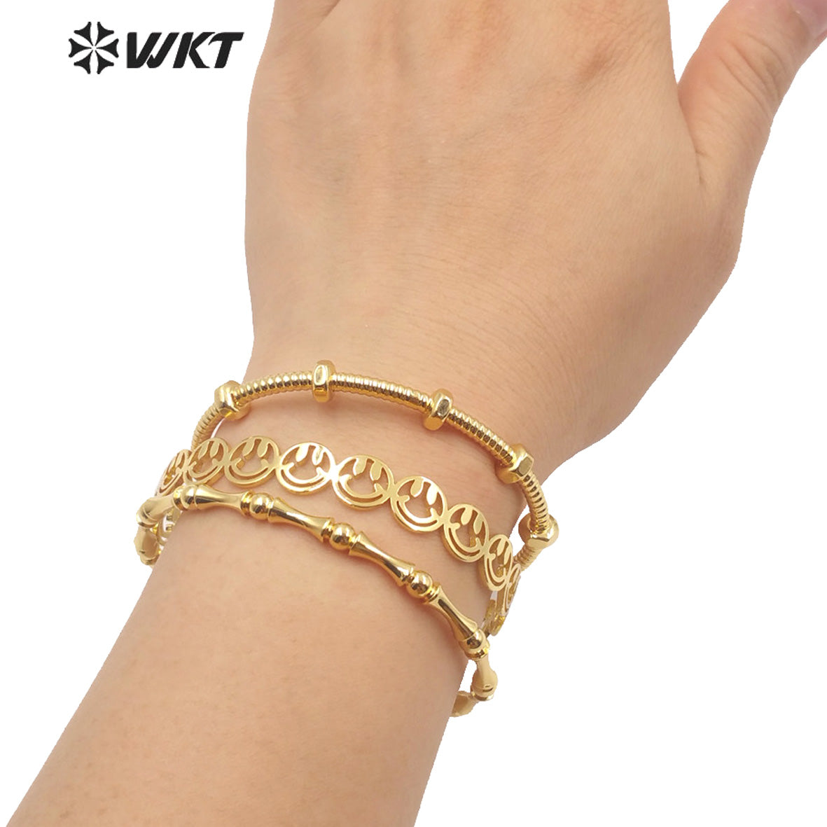WT-B561 Wholesale Unique Screw Design Punk Style Bangle Popular Cool Open Size Cuff Punk Bangle for Lady Simple Gold Metal Band