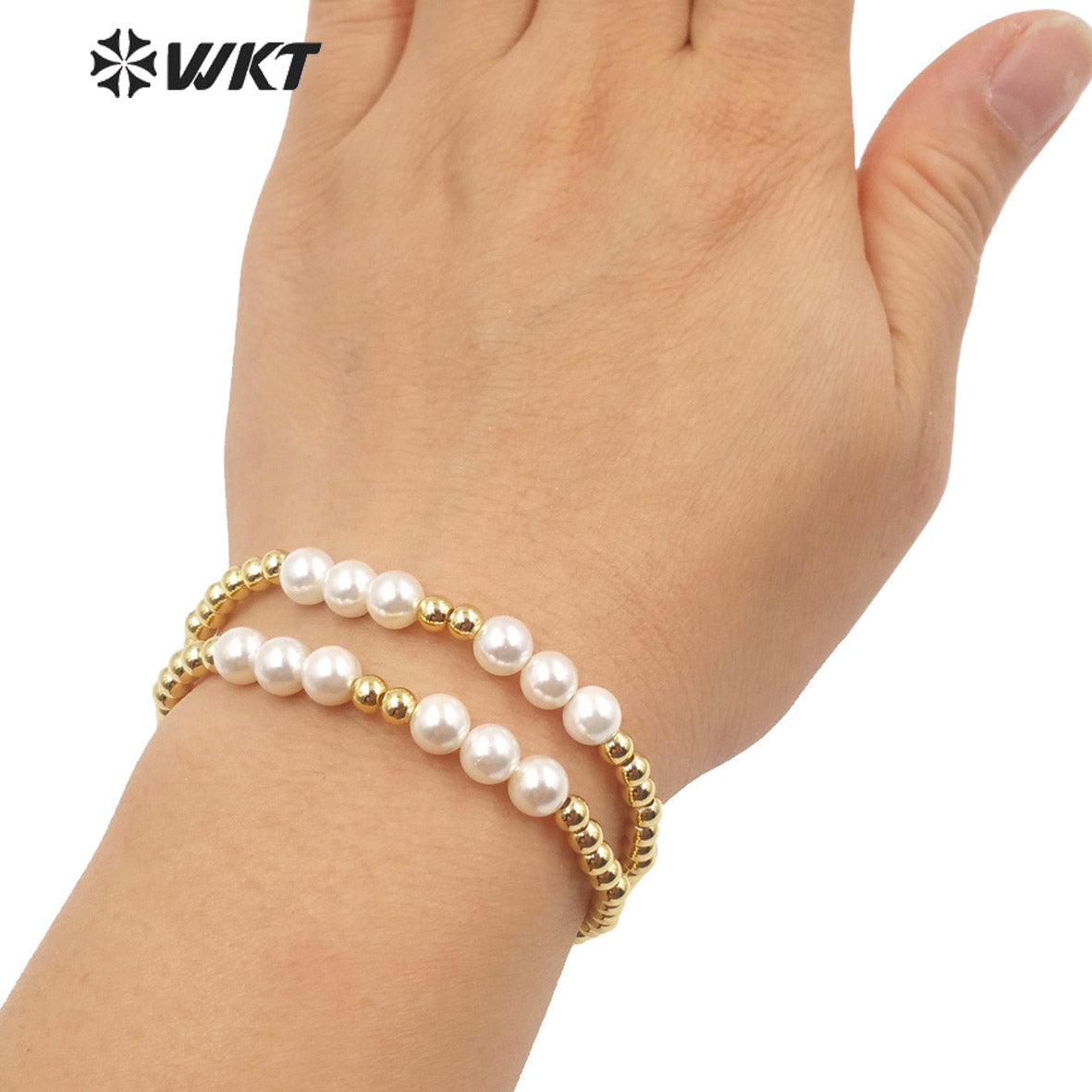 WT-MPB042 WKT 2022 Hot Style Retro Court Natural Freshwater Pearl Bracelet Stitching Gold Small Beads Bracelet Gift Jewelry
