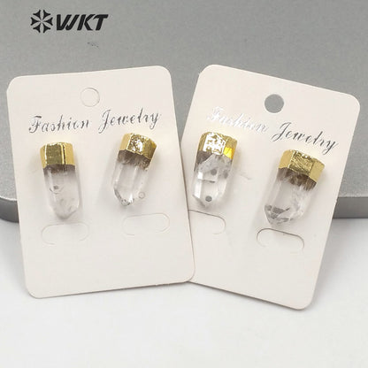 WT-E640 New Design Women Natural clear Crystal Quartz Earring Studs Fashion 18k Gold Plated Bullet Shape Quartz Studs