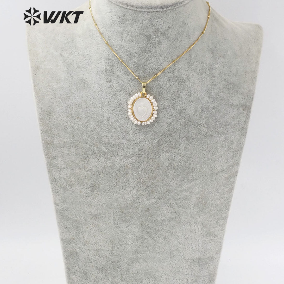 WT-JN155 Fashion 18K REAL Gold Plated Saint Mary Heart Shell Pendant Necklace WKT Hot Gold Bezel Shell Angel Heart Necklace