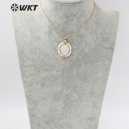 WT-JN155 Fashion 18K REAL Gold Plated Saint Mary Heart Shell Pendant Necklace WKT Hot Gold Bezel Shell Angel Heart Necklace