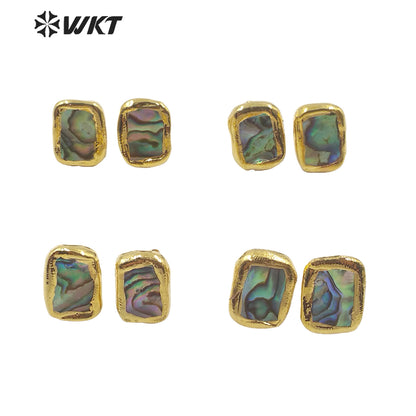 WT-E602 Hot Sale Long Rectangle Abalone Shell Studs Earring Gold Trim Fashion Lady Shell Studs Boho Style Abalone Studs