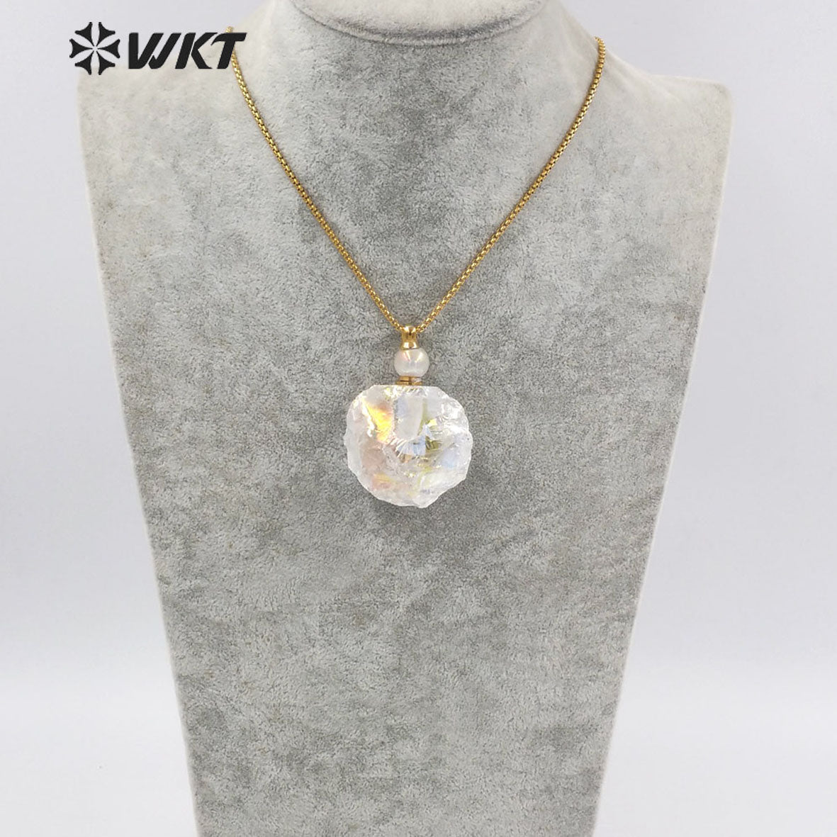 WT-N1272 Amazing Precious Energy Hammer Raw Crystal Stone Essential Oil Bottle Necklace Lucky Raw Stone Necklace for Perfume