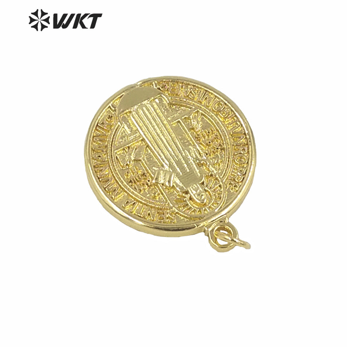 WT-MP160 Wholesale Gold Electroplated Jehovah Pendant Fashion Round Religious Christian Pendant 25mm Round Coin Metal Pendant